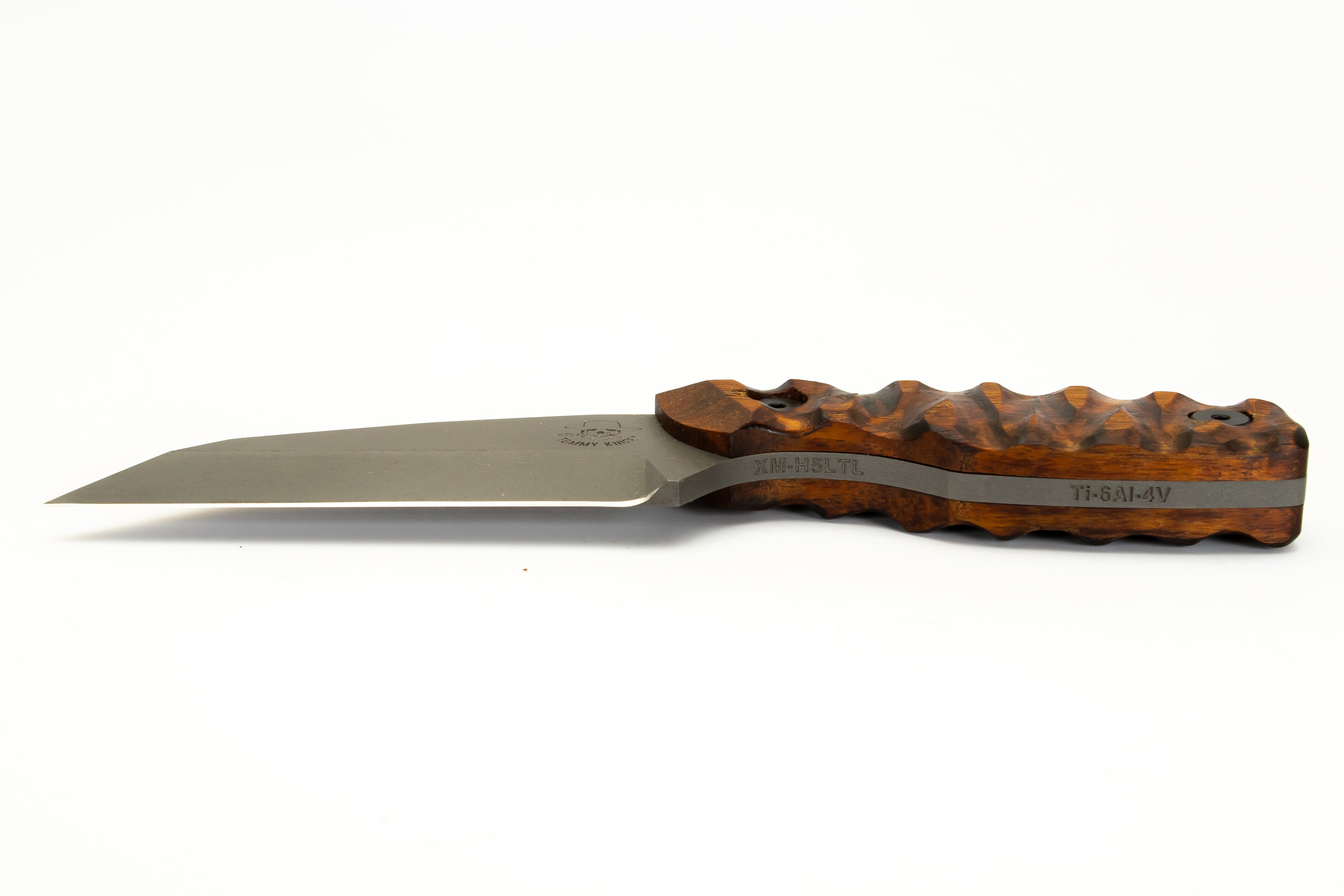 Tommy Knife® Hotel - Titanium with Wood Caveman Grip - Left Grind