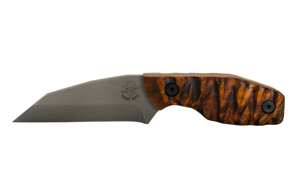 Tommy Knife® Hotel - Titanium with Wood Caveman Grip - Left Grind